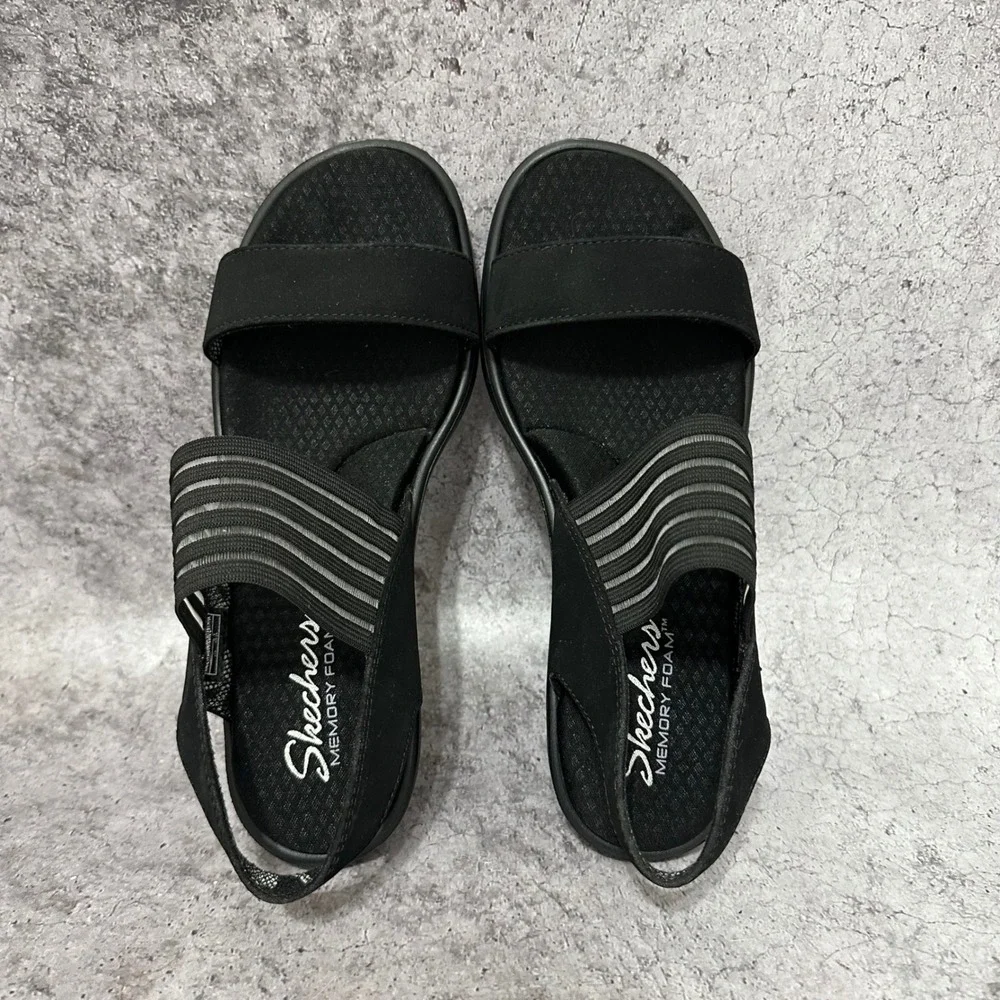 Skechers Rumblers Sci-Fi Wedge Sandals Womens 8.5 Elastic Strappy Memory Foam